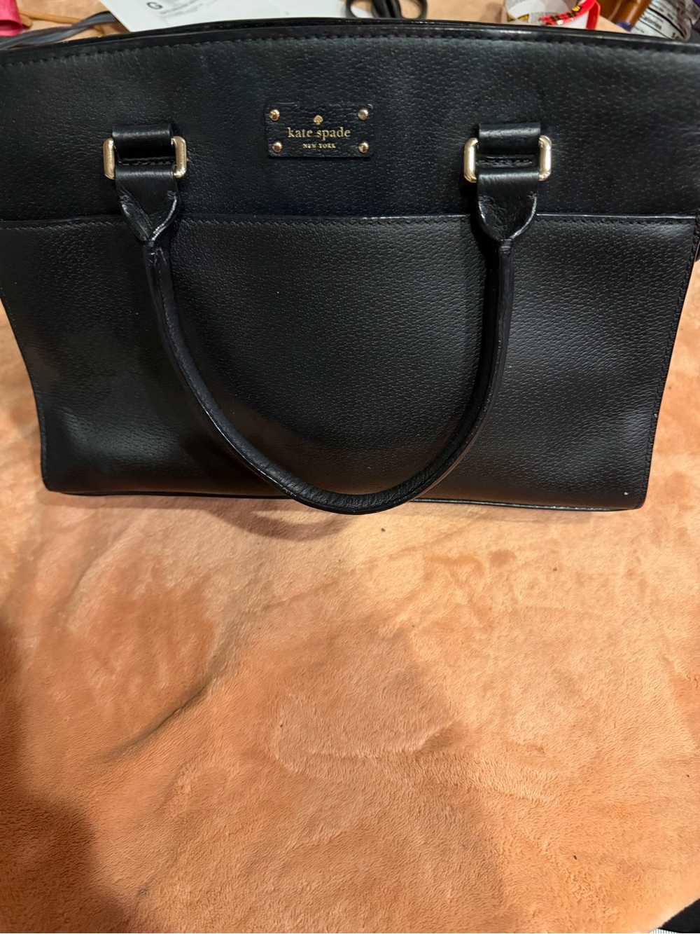 kate spade Black Leather Structured Tote with Gold Hardware